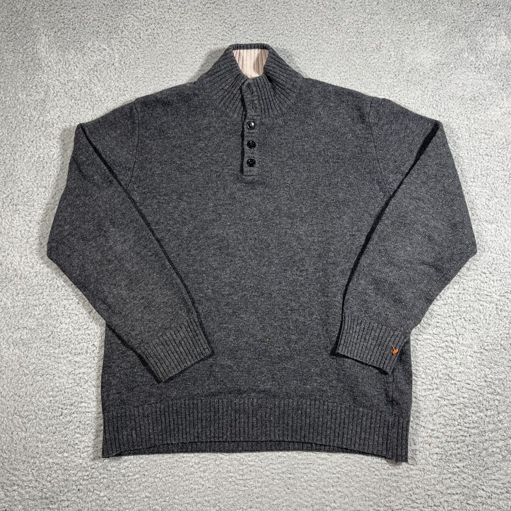 Emile Lafaurie Knit Sweater Mens M Grey Wool Henley Collar Long Sleeve